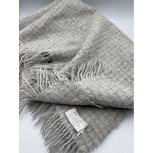 BOLL & BRANCH Throw Blanket OS Grey 100% Alpaca Wool Fringe Waffle Knit Luxury